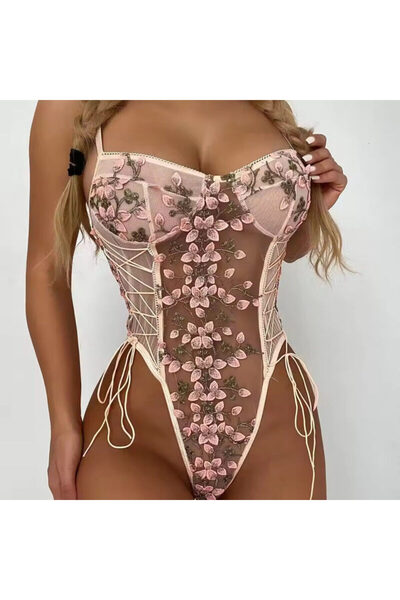 DAsiNU Pink Underwear, Lace Flowers, Size L