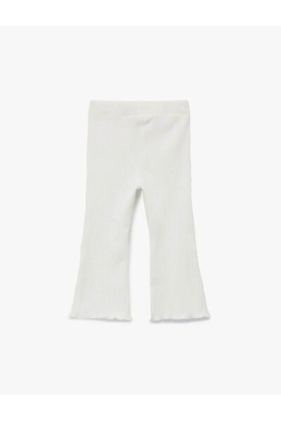 Koton Cotton Elastic Waist Basic Velvet Flared Ecru Baby Girl Leggings 6Wmg40009Ak