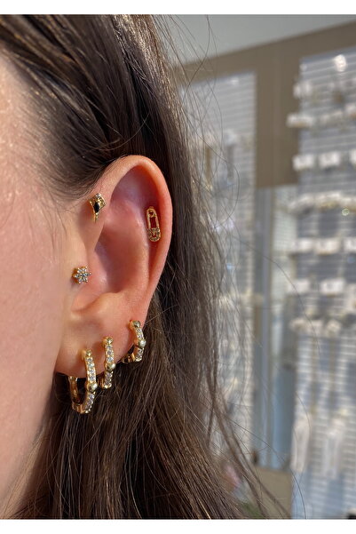 Glossy by Burcu Karataş Minimal Zirkon Taşlı Kalpli 3’Lü Küpe Seti(Piercingler Dahil Değildir)