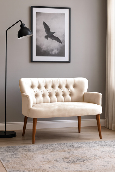 Azra Mobilya Roma Modern İkili Koltuk - Babyface Kumaş - Ahşap Ceviz Renk Aya...