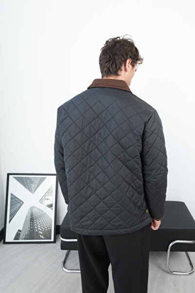 İLKCET MODA Black Men's Jacket with Baklava Pattern Collar Detail