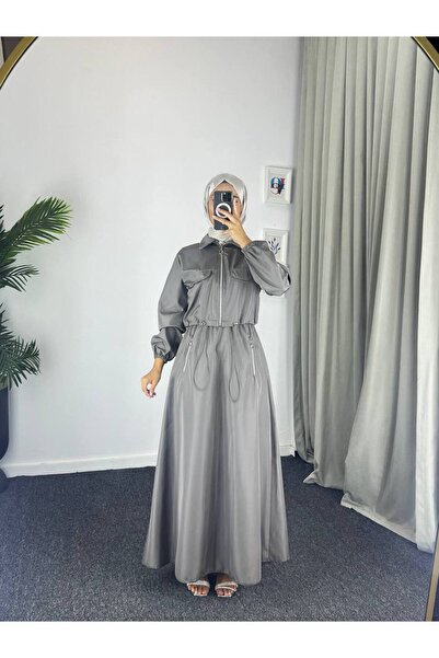 Esre Store 0903 - Bondit Kumaş İkili Tesettür Takım Gri-c 9