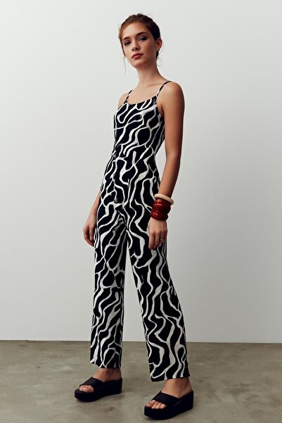 HAKKE Patterned viscose jumpsuit with straps and waistband