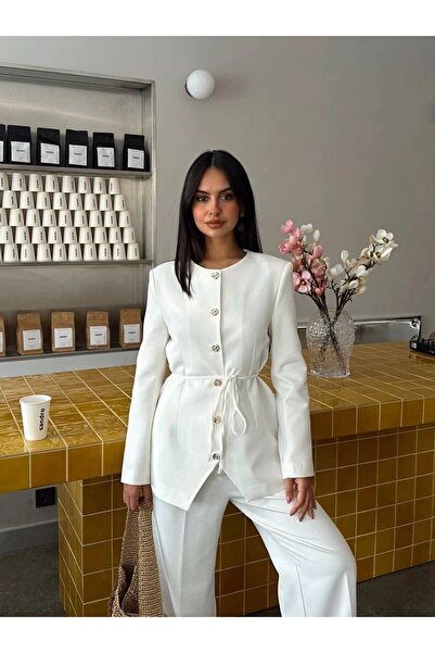 mydukkan.co سترة بياقة دائرية ورباط عند الخصر