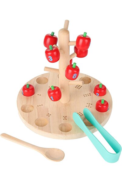SARALMA Educational Counting Toy Made of Wood with Red Apples, Cute Design, 30x20cm, 3+ Years