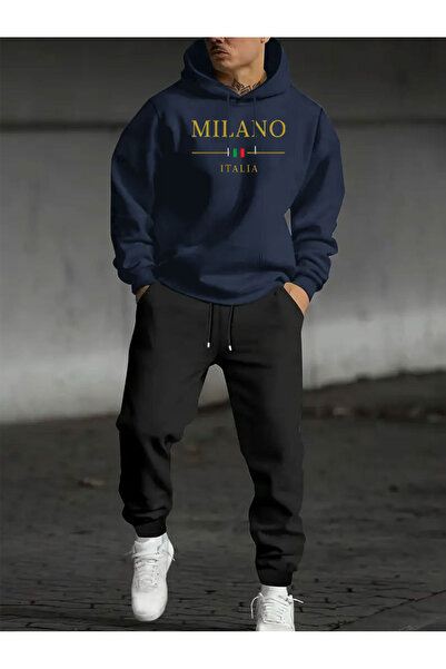 MODAVİBE Σετ 2 τεμαχίων Unisex με στάμπα και κουκούλα – Φούτερ & Παντελόνι Jo...