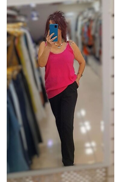 Bade PEMBE ZİNCİR ŞERİTLİ AYARLANABİLİR İP ASKILI BLUZ