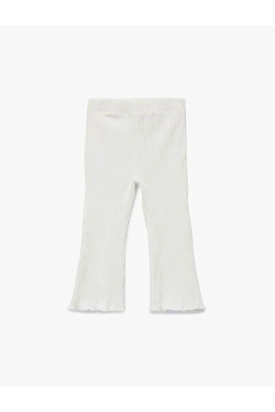 Koton Cotton Elastic Waist Basic Velvet Flared Ecru Baby Girl Leggings 6Wmg40009Ak