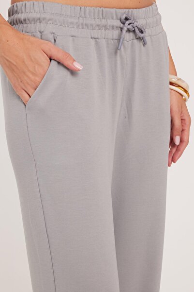 Tudors Women's Relax Fit Comfortable Cut Modal Fabric Tie Waist Elastic Jogger Gray Pants