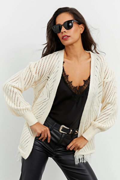 Cool & Sexy Women's Ecru Openwork Cardigan Yv104-90