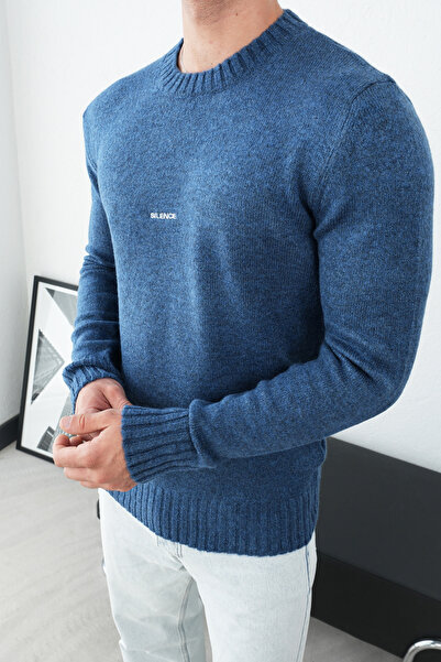 İLKCET MODA Silence Вишитий індіго чоловічий светр Regular