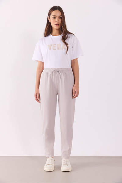 VENA Larissa Regular Fit Cotton Sweatpants-Ice Gray