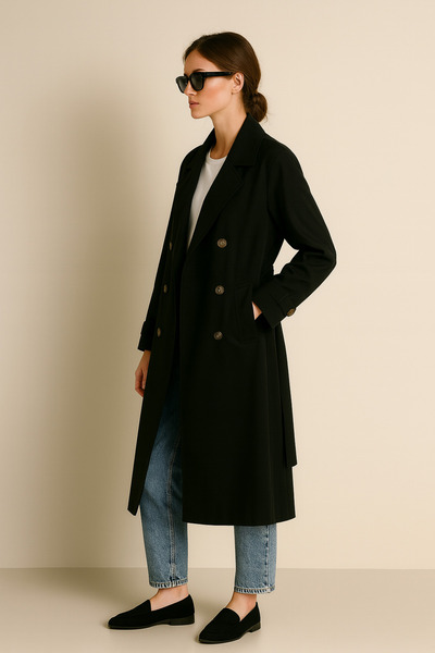 AMİDA Women's Black Belted Trench Coat - 2529