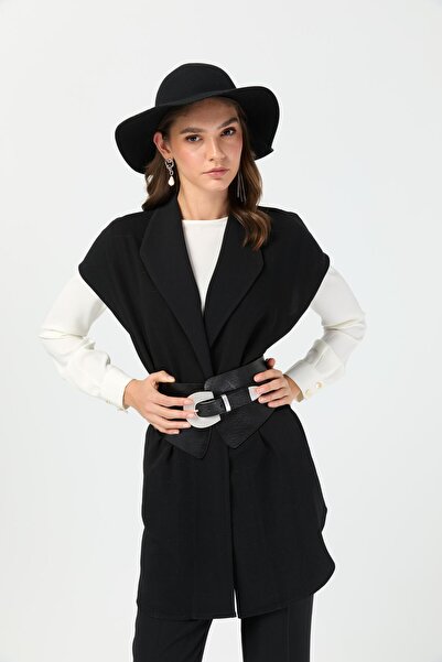 Esswaap Tunik Yelek Pantolon Takım Siyah