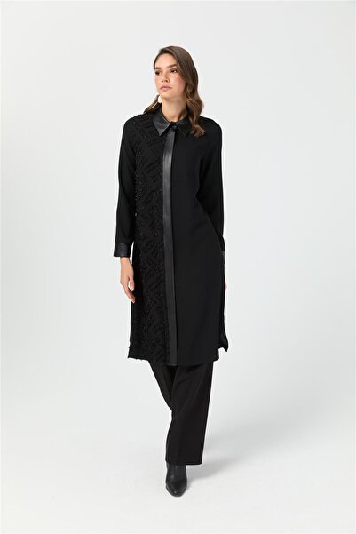 Esswaap Işıltı Garnili Uzun Tunik Siyah