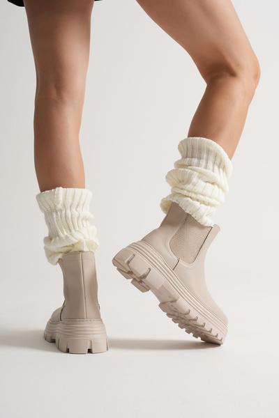 Tonny Black Kadın Bej Kalın EVA Taban Lastikli Bot