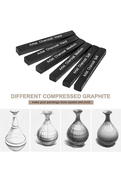 Limmy Compressed Charcoal Fuse Set Black Square Press Charcoal Fuse Shading Set - 6 Pieces