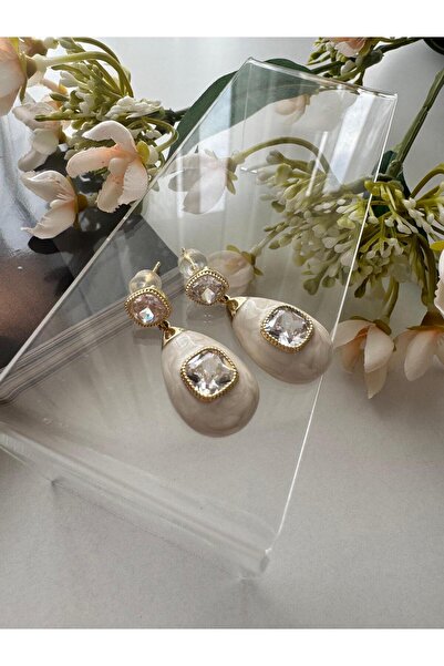 MODA 14k Vip Seri Krem Rengi Premium 20 mm Küpe