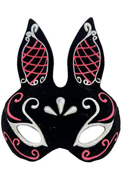 Generic Brand Black Color Red White Glitter Black Suede Covering Rabbit Mask ...