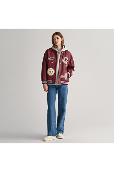 Gant Kadın Bordo Oversize Fit Logolu Bomber Ceket