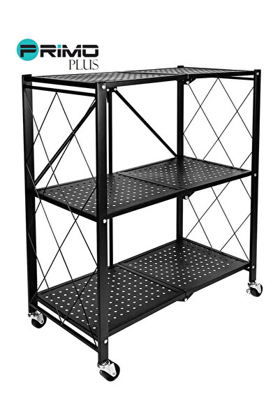 Primo Plus 3-Tier Foldable Storage Rack with Wheels Black