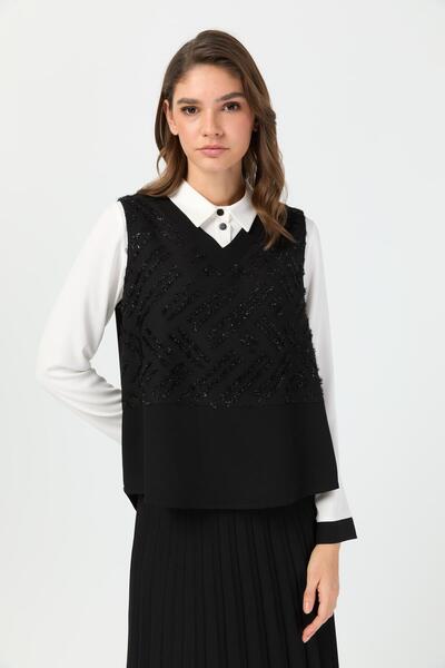 Esswaap Tunik Süeter Piliseli Etekli Takım Siyah