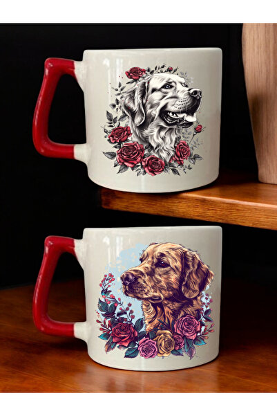lili hediyelik طقم من كوبين للقهوة مطبوع عليه صورة كلب ووردة - أكواب سيراميك ...