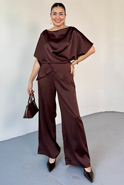 Cappmoda Tkm-0298 Bitter Brown Thick Satin Wide Collar Tie Detail Double Suit