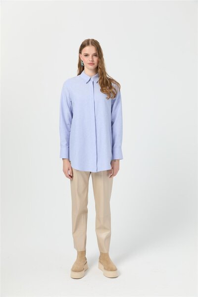 Esswaap Oxford Dokulu Arkası Pileli Tunik Mavi