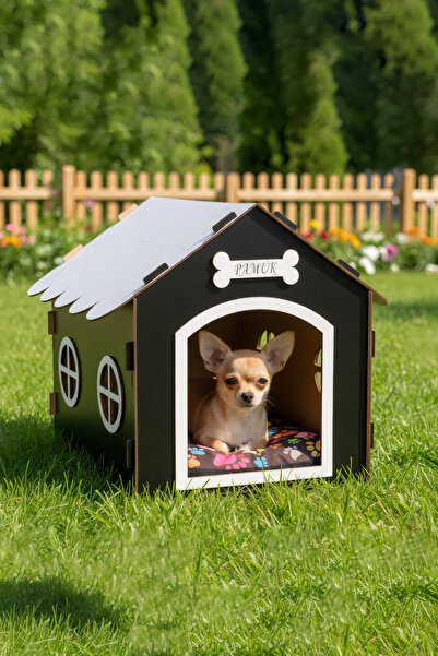 GOBYPET Ahşap Özel İsim Baskılı Dekoratif Köpek Evi-Kulübesi, Küçük Irk Köpekler İçin Kulübe, Köpek Kulübesi