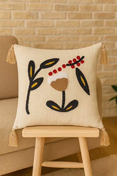 Serenova Селова Пънч Бродирана калъфка за възглавница Крем