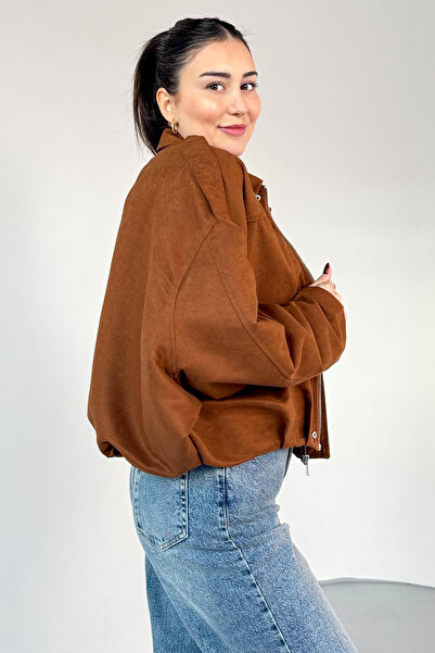 Cappmoda Ckt-12464 Tan Epauletted Lined Nubuck Oversize Jacket