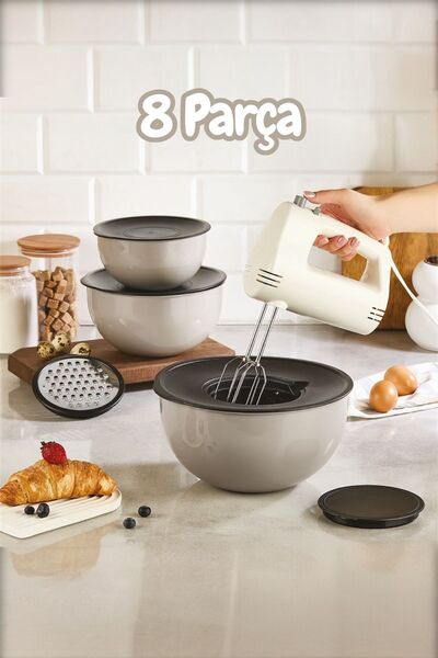 Bayev Parle 8 Piece Grater Mixing and Storage Container - 3 Size Mixing Bowl Set
