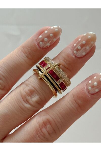 CHARMLUCKY Pink Stone 4-Piece Hook Ring