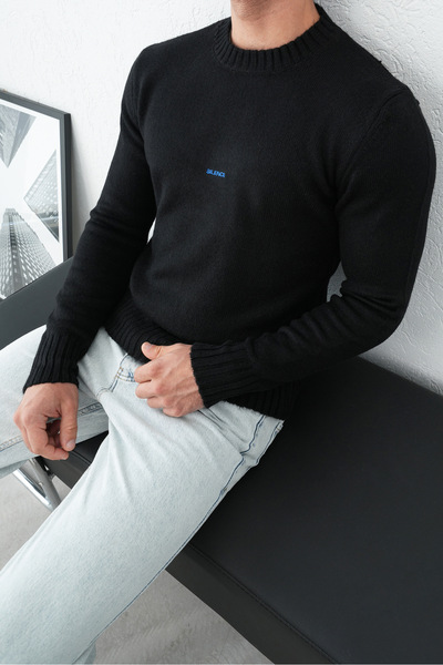 İLKCET MODA Silence Embroidered Black Men's Regular Sweatshirt