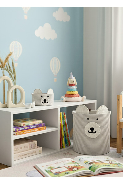 HomeTurko Coș decorativ cu textura naturală moale, cu față de ursuleț drăguț,...