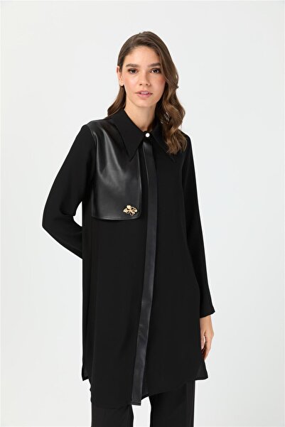 Esswaap Deri Allerli Tunik Siyah