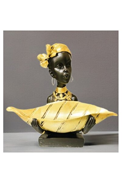 BLA BLA FOAM Statuie decorativă, femeie africană cu frunză de aur