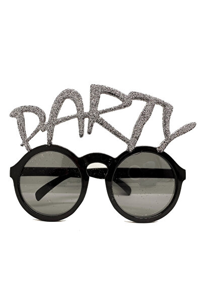 AL - KAR TİCARET Silver glitter party glasses with written party show 15x7 cm