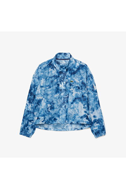Lacoste Kadın Relaxed Fit Dik Yaka Desenli Mavi Ceket