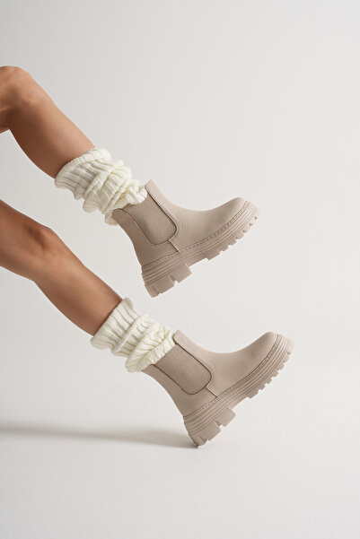 Tonny Black Kadın Bej Kalın EVA Taban Lastikli Bot