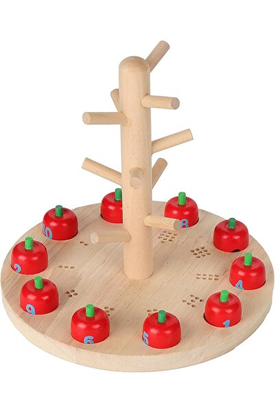 SARALMA Educational Counting Toy Made of Wood with Red Apples, Cute Design, 30x20cm, 3+ Years