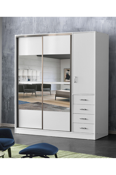 beenal Samara Sürgülü Kapaklı Gardırop Şifonyerli Dolap 200cm