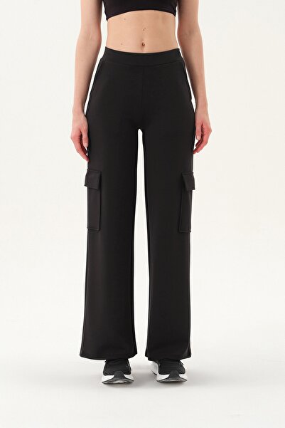 SPORTEMPT Wide-Leg Kadın Eşofman Altı – Oversize Kargo Cepli - Siyah