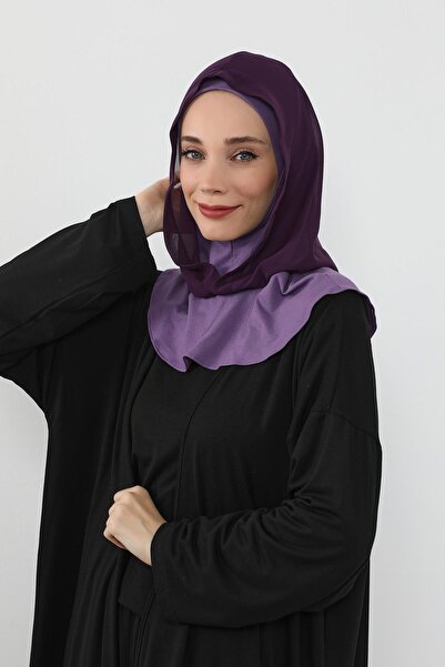 Aisha's Design Chiffon Hooded Combed Cotton Bonnet with Neck Covering Feature, B-95, Purple 2 - Purple