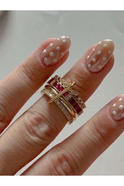 CHARMLUCKY RENKLİ TAŞLI 4LÜ KANCA YÜZÜK