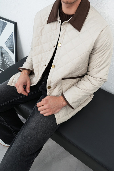 İLKCET MODA Baklava Patterned Collar Detail Men's Jacket