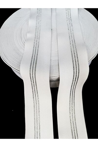 ALTAY AKSESUAR White Silver Glitter Striped Rubber Strip