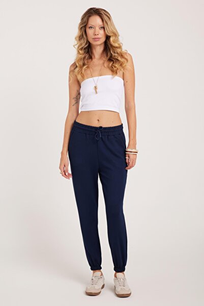 Tudors Women's Relax Fit Comfortable Cut Modal Fabric Tie-Waist Elastic Jogger Navy Blue Trousers
