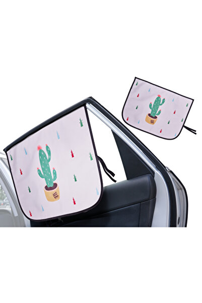 zola Car side sunshade, magnetic fastening, polyester, cactus model, 58x45 cm, pink-green